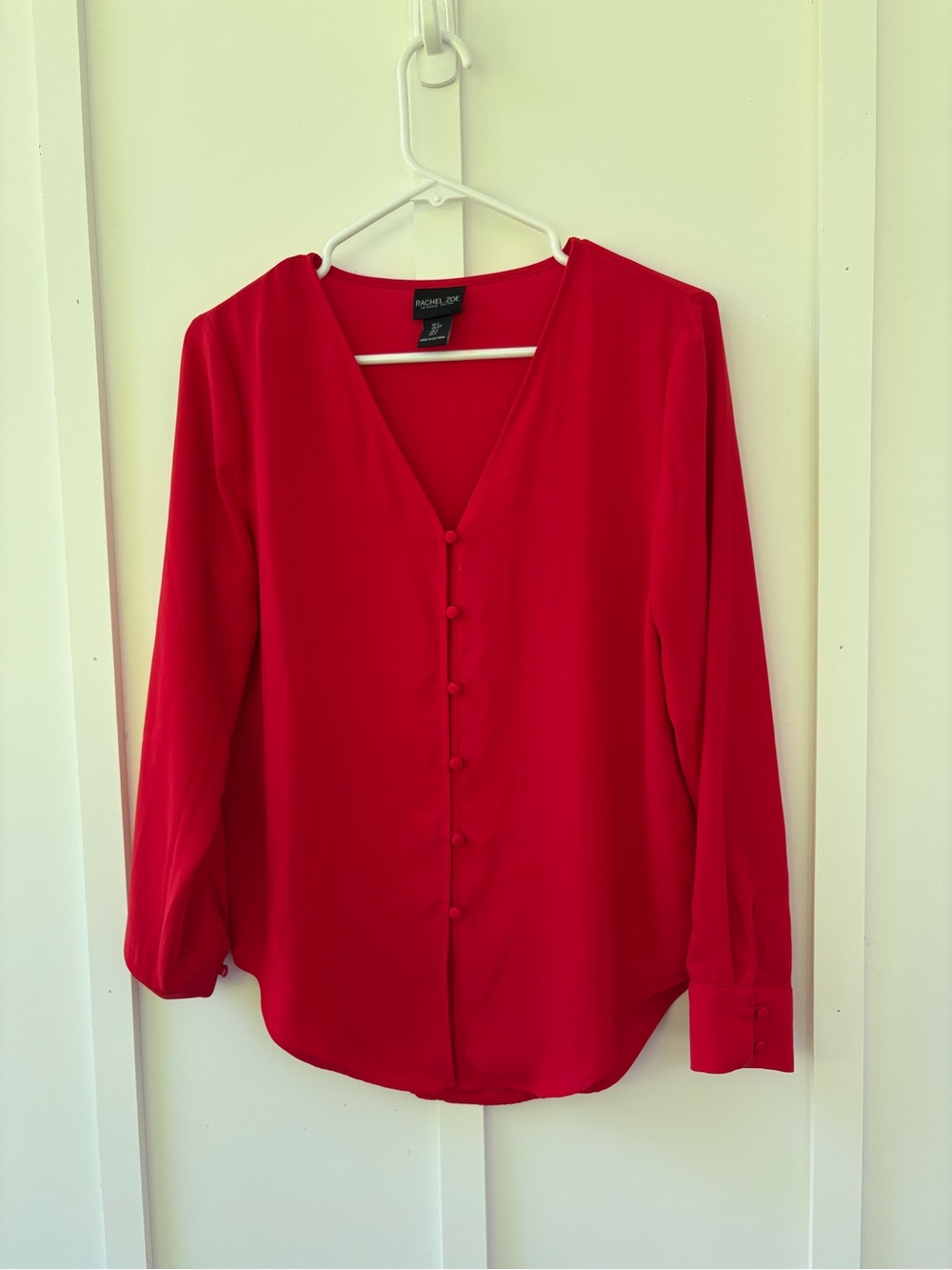RACHEL Rachel Roy Bright Red V-Neck Button-Front Blouse